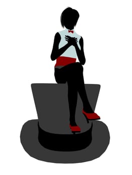 Female sitting on a top hat art illustration silhouette on a white background