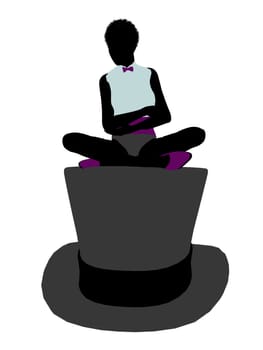 African american female sitting on a top hat art illustration silhouette on a white background