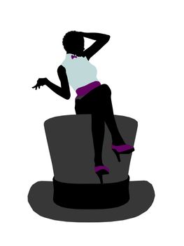 African american female sitting on a top hat art illustration silhouette on a white background