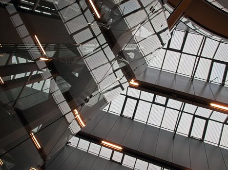 Geometric abstract architecture ceiling of modern IT business corporate office building   