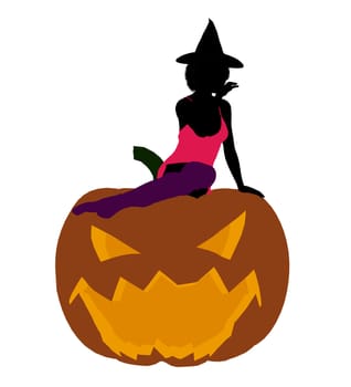 Sexy african american halloween witch silhouette illustration on a white background