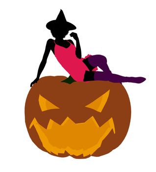 Sexy african american halloween witch silhouette illustration on a white background