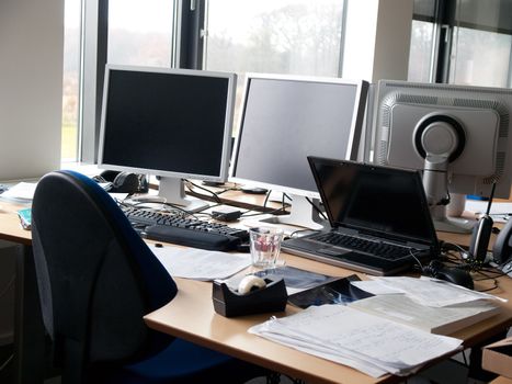 Computers workstations in modern IT corporate office