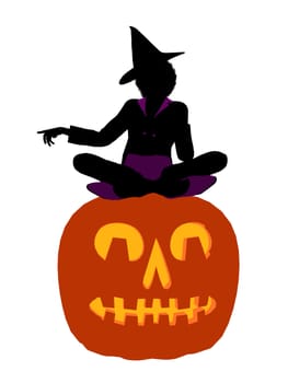 African american halloween witch silhouette illustration on a white background