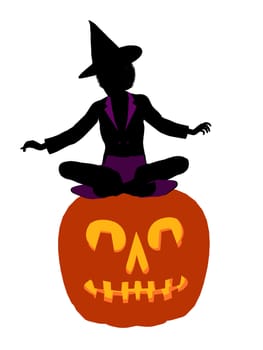 African american halloween witch silhouette illustration on a white background