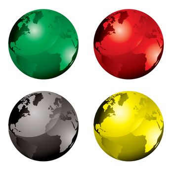 Collection of four globes with colour variation and reflection