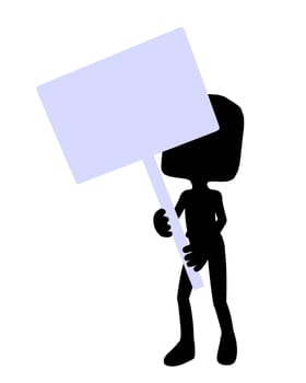 Cute black silhouette guy holding a blank sign on a white background
