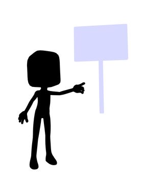 Cute black silhouette guy standing on a white background

