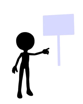 Cute black silhouette guy standing on a white background
