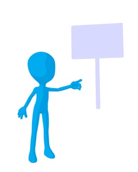 Cute blue silhouette guy standing on a white background
