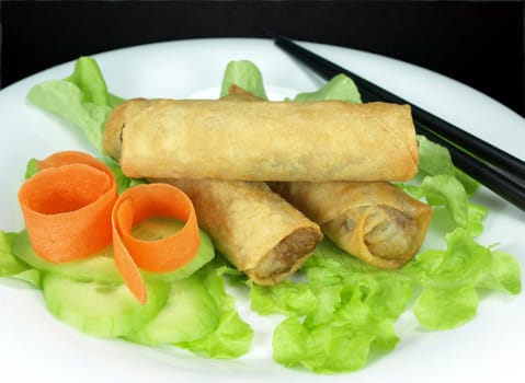 Plate of freshly fried vegetarian spring rolls