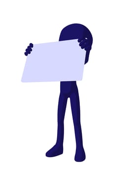 Cute blue silhouette guy holding a blank business card on a white background
