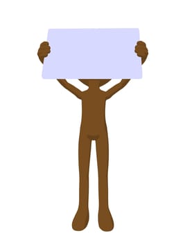 Cute brown silhouette guy holding a blank business card on a white background

