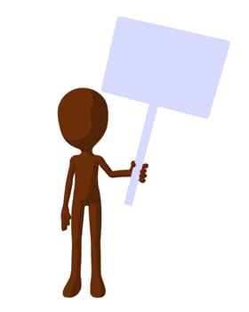 Cute brown silhouette guy holding a blank sign on a white background
