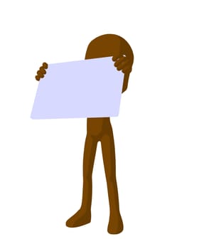 Cute brown silhouette guy holding a blank business card on a white background
