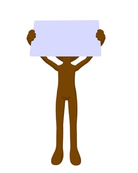 Cute brown silhouette guy holding a blank business card on a white background
