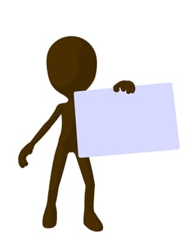Cute brown silhouette guy holding a blank business card on a white background
