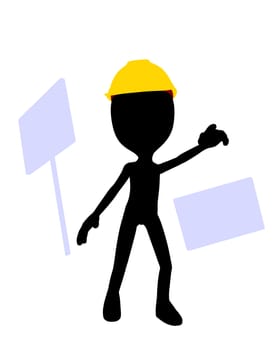 Cute black silhouette construction guy standing on a white background
