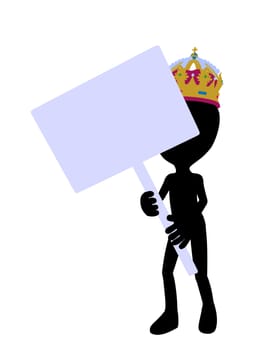 Cute black silhouette king guy holding a blank sign on a white background
