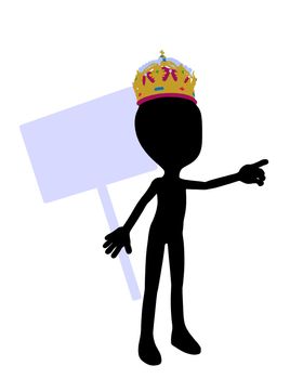 Cute black silhouette king guy holding a blank sign on a white background
