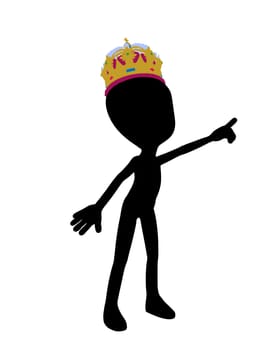 Cute black silhouette king guy standing on a white background
