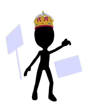 Cute black silhouette king guy standing on a white background

