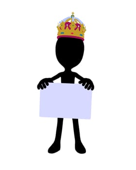 Cute black silhouette king guy holding a blank business card on a white background
