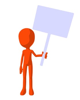 Cute orange silhouette guy holding a blank sign on a white background
