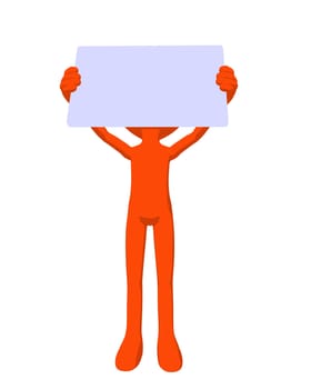 Cute orange silhouette guy holding a blank business card on a white background
