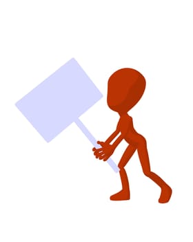Cute orange silhouette guy holding a blank sign on a white background
