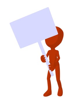 Cute orange silhouette guy holding a blank sign on a white background
