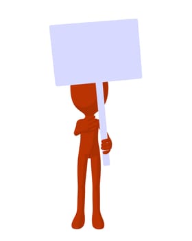 Cute orange silhouette guy holding a blank sign on a white background
