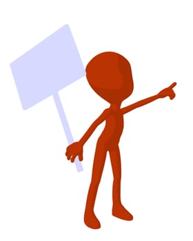 Cute orange silhouette guy holding a blank sign on a white background

