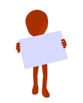 Cute orange silhouette guy holding a blank business card on a white background
