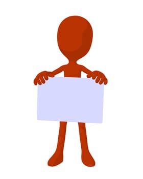 Cute orange silhouette guy holding a blank business card on a white background
