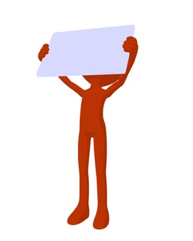 Cute orange silhouette guy holding a blank business card on a white background

