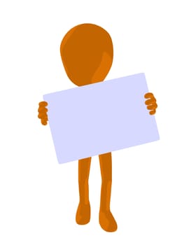 Cute orange silhouette guy holding a blank business card on a white background
