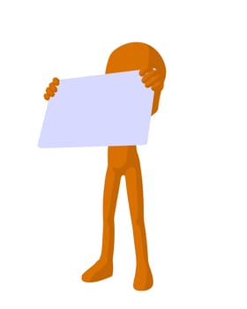 Cute orange silhouette guy holding a blank business card on a white background

