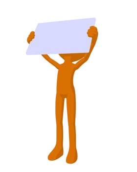 Cute orange silhouette guy holding a blank business card on a white background
