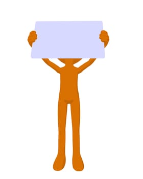 Cute orange silhouette guy holding a blank business card on a white background
