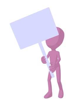 Cute pink silhouette guy holding a blank sign on a white background
