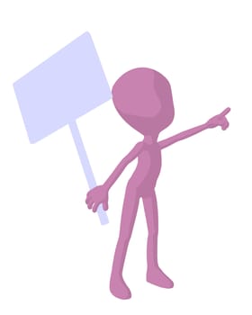 Cute pink silhouette guy holding a blank sign on a white background
