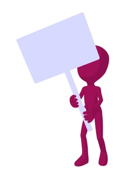 Cute pink silhouette guy holding a blank sign on a white background
