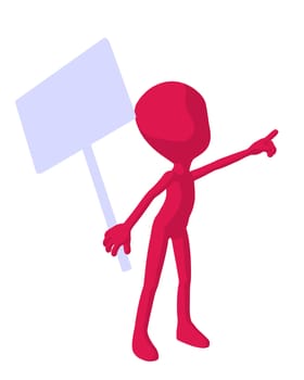 Cute pink silhouette guy holding a blank business card on a white background
