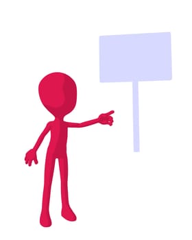 Cute pink silhouette guy standing on a white background
