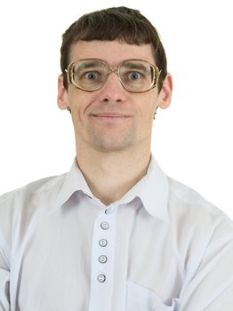 Portrait man in spectacles on the white background