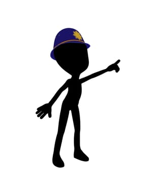 Cute black silhouette police guy standing on a white background
