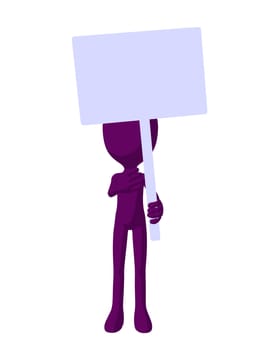Cute purple silhouette guy holding a blank sign on a white background
