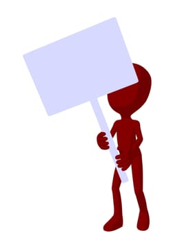 Cute red silhouette guy holding a blank sign on a white background
