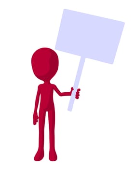 Cute red silhouette guy holding a blank sign on a white background
